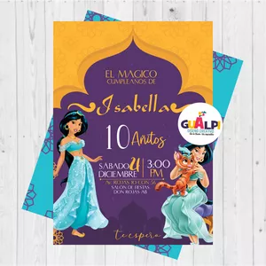 Imagen de portada para Curso online Invitación princesa Jasmin  | Invitación de cumpleaños temática | Invitación de cumpleaños digital / INVITACION  PRINCESA JASMIN 