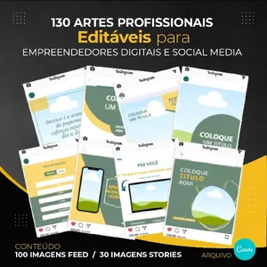 Imagem de capa para o Curso online 130 Templates Profissionais Editáveis no Canva (Feed + Stories)