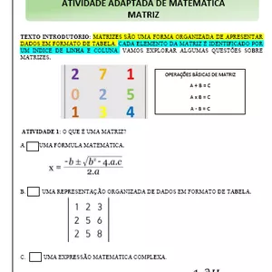 Imagem de capa para o Ebook Atividade adaptada de matemática Matriz