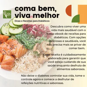 Imagem de capa para o Ebook Coma bem, viva melhor! Dicas e Receitas para Diabéticos
