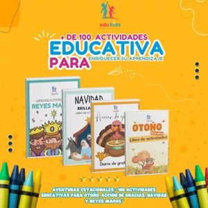 Imagen de portada para Ebook "Aventuras Estacionales: +100 actividades educativas para Otoño, Acción de Gracias, Navidad y Reyes Magos."