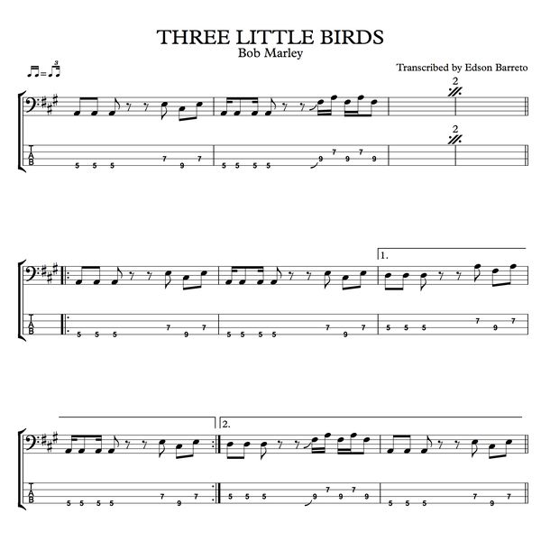 Three Little Birds Bob Marley Bass Score Tab Lesson Edson
