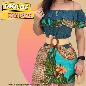Imagem de capa para o Curso online MOLDE EM PDF - VESTIDO DE MALHA OMBRO A OMBRO COM BABADO. 