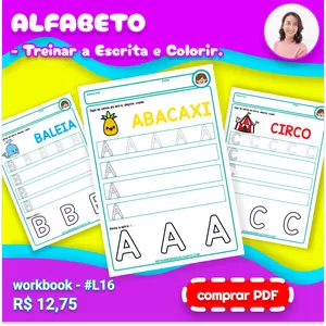 Imagem de capa para o Ebook ALFABETO -  Em Letra Bastão para Treinar a Escrita.  - Workbook #L16