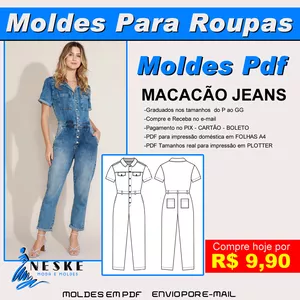 Imagem principal do produto Molde PDF Macacão Jeans do P ao GG