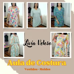 Imagem de capa para o Curso online Aula de Costura da Livia Veloso. Vestidos + Moldes