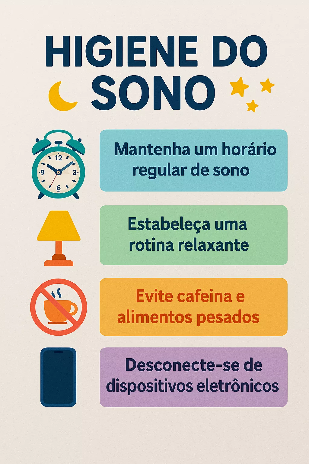 imagem esquemática ilustrativa com instruções sobre higiene do sono