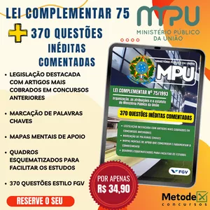 Imagem de capa para o Ebook LEI COMPLEMENTAR 75 ESQUEMATIZADA + 370 QUESTÕES INÉDITAS COMENTADAS