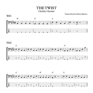 Cover image for Ebook THE TWIST (Chubby Checker) Bass Transcription, Score &amp; Tab Lesson