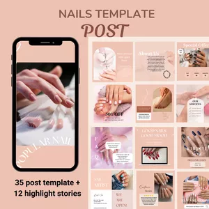 Imagen de portada para Curso online 35 plantillas profesionales de publicaciones de Instagram + 12 historias destacadas para temas relacionados con uñas