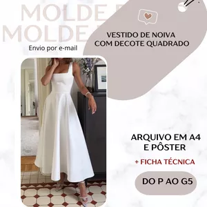 Imagem de capa para o Ebook Vestido de Noiva com Decote Quadrado - Molde em PDF