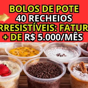 Imagem do curso FATURE + DE 5K/MÊS BOLO DE POTE - 40 RECEITAS DE RECHEIOS IRRESISTÍVEIS