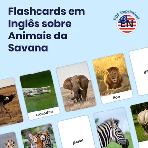 Imagem de capa para o Ebook Animais da Savana - Flashcards em Inglês