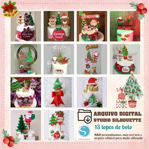 Imagem de capa para o Curso online Pack Arquivos Silhouette - 13 arquivos digitais para topos de bolo - Natal