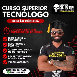 Imagem de capa para o Curso online 👨🏻‍🏫2.0 Superior Tecnólogo de Gestão Pública 2.0 - EAD em 12 meses - Instituto Óliver
