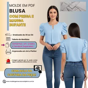 Imagem de capa para o Curso online MOLDE EM PDF - Blusa com prega e manga bufante ( com vídeo da montagem da peça)