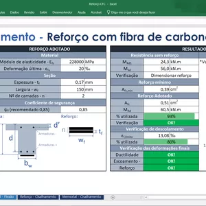 Planilha - Dimensionamento REFORÇO ESTRUTURAL com FIBRA DE CARBONO - Engenharia Civil