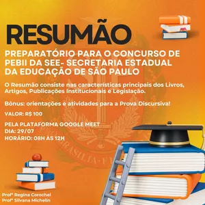 Imagem de capa para o Evento online RESUMÃO ONLINE PREPARATÓRIO PARA O CONCURSO DE PEBII DA SEE- SECRETARIA ESTADUAL DA EDUCAÇÃO&nbsp;DE&nbsp;SP