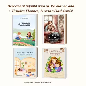 DEVOCIONAL INFANTIL PARA OS 365 DIAS DO ANO + VIRTUDES NO LAR MÃE E FILHOS! Planner Virtudes Mães e Filhos, Livreto, Cards Memorização Virtudes + 500 páginas atividades Devocional Infantil para os 365 dias do ano!