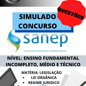 Imagem de capa para o Ebook SIMULADO LEGISLAÇÃO CONCURSO SANEP - NÍVEL FUNDAMENTAL, MÉDIO E TÉCNICO