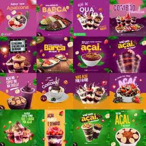 Imagem de capa para o Ebook Pack Açai - Editável Direto no Canva 50 Artes