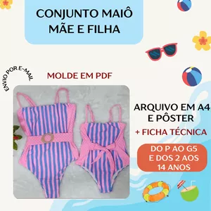 Imagem de capa para o Ebook Molde em PDF - Conjunto Maiô Mãe e Filha