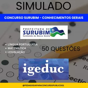 Imagem de capa para o Ebook SIMULADO - CONHECIMENTOS GERAIS - SURUBIM - BANCA IGEDUC