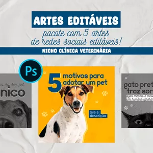 Imagem de capa para o Curso online Pack 5 Posts Editáveis Para Redes Sociais (Clínica Veterinária)