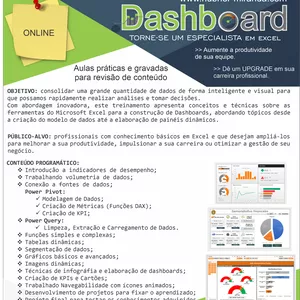 Imagem de capa para o Curso online Treinamento de EXCEL com DASHBOARD do básico ao avançado