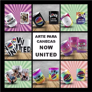 Imagem de capa para o Curso online Artes para canecas NOW UNITED + MOCKUP'S + Gabarito de impressão em porcelana e polímero + Manual de sublimação + Pack Hard Rock de Brinde