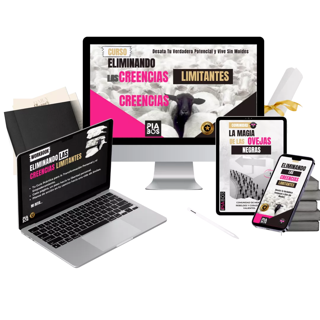 Mock-up de ordenador, tablet y teléfono con promociones de Pia Bos