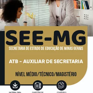 Imagem de capa para o Ebook Apostila SEE-MG 2023 - ATB - Auxiliar de Secretaria