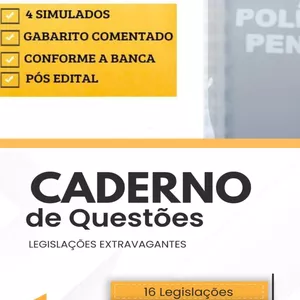 Imagem de capa para o Ebook 4 Simulados Polícia Penal da Bahia + Caderno de Questões com as Legislações Extravagantes 2024