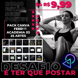 Imagem de capa para o Curso online PACK CANVA FEED ACADEMIA 03 - 25 ARTES