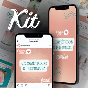 Imagem de capa para o Ebook Canva Posts - COSMÉTICOS E PERFUMARIA - Kit Feed e Stories 220 Templates