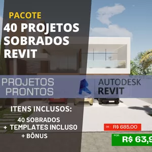 Imagem de capa para o Ebook PACOTE 40 PROJETOS SOBRADO REVIT