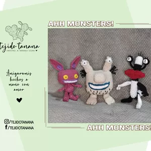 Imagen de portada para Ebook Funko ahh Monsters Crochet Pattern | Amigurumi | Monstruos Reales | Funko amigurumi Ahh Monsters | Ickis | Krumm | Oblina | SP/EN