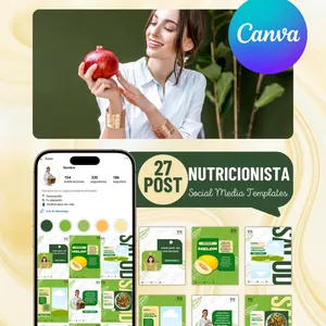 Imagen de portada para Ebook Pack Nutrición Pro: 27 Plantillas Editables para Instagram (Feed + Historias) en Canva.