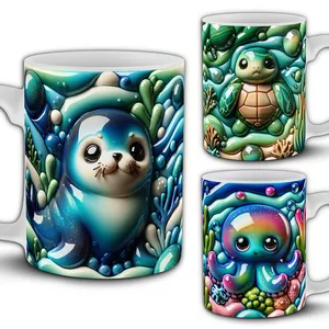 Imagen de portada para Curso online Animales Marinos 3D Diseños para Tazas 11oz - Pack 35 PNGs Estilo Porcelana - Tortugas, Delfines, Ballenas, Peces, Focas, Pulpos