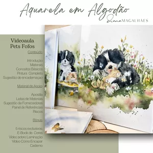 Imagem de capa para o Curso online Videoaula Pets Fofos - Aquarela em Algodão