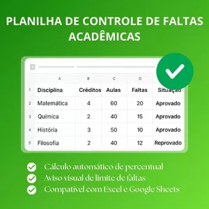 Imagem de capa para o Ebook Planilha Controle de Faltas Acadêmicas (Automática)