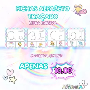Imagem de capa para o Ebook FICHAS DO ALFABETO TRAÇADO- LETRA CURSIVA
