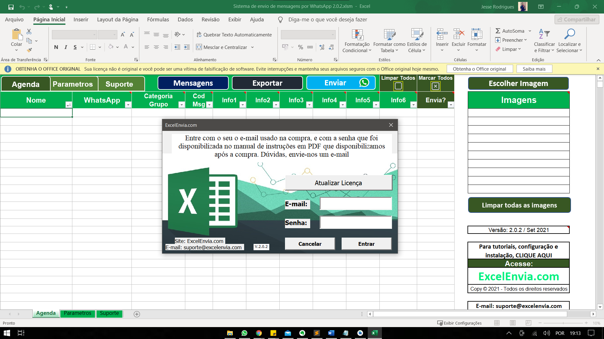 Planilha Planilha no Excel para envio de mensagens em massa no Whatsapp