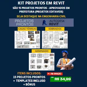 Imagem de capa para o Ebook 15 Projetos Revit Prontos - Aprovados Na Prefeitura
