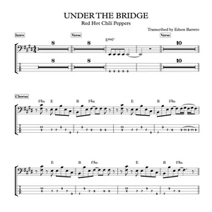 Cover image for Online course UNDER THE BRIDGE (RHCP) Bass Score &amp; Tab Lesson