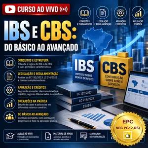 Imagem do curso AO VIVO - 16 E 17/12/2026 - IBS E CBS: DO BÁSICO AO AVANÇADO (PONTUAÇÃO NO PEPC)