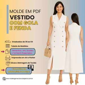 Imagem de capa para o Curso online VT074 - MOLDE EM PDF - VESTIDO ALFAIATARIA COM GOLA E FENDA. (COM VÍDEO MONTAGEM DA PEÇA)