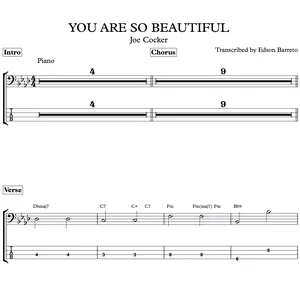 Cover image for Online course YOU ARE SO BEAUTIFUL (1973 version) (Joe Cocker) Bass Transcription, Score &amp; Tab Lesson