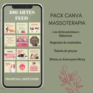 Imagem de capa para o Curso online PACK CANVA Massoterapia 100 ARTES PRONTAS FEED
