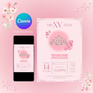 Imagen de portada para Ebook Invitación Elegante Editable para XV Años - Diseño Rosa